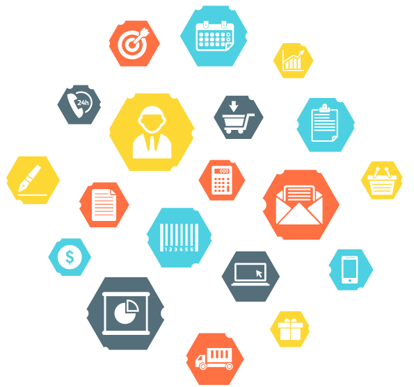 Hexagon Marketing Icons with Target and Chart