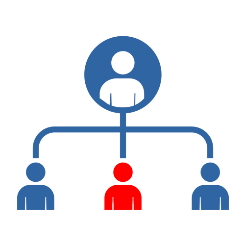 Blue Organization Chart with Red Highlight