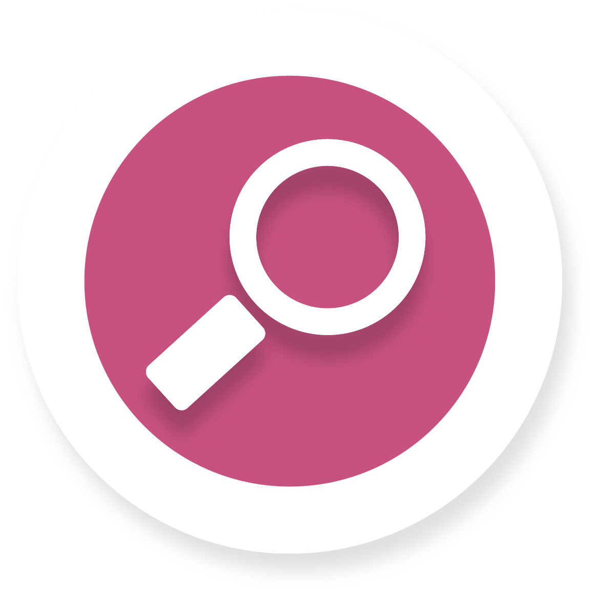 White Magnifying Glass Icon on Pink Circle