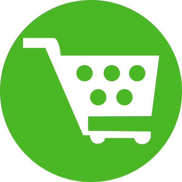 White Shopping Cart Icon on Green Circle