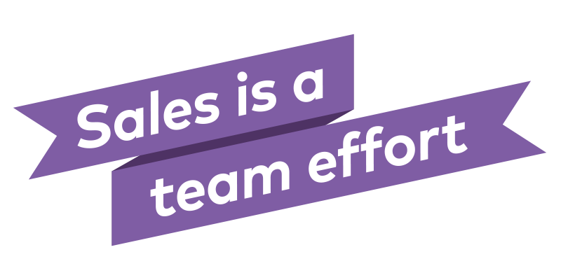 Purple Ribbon Banner Sales Team Effort