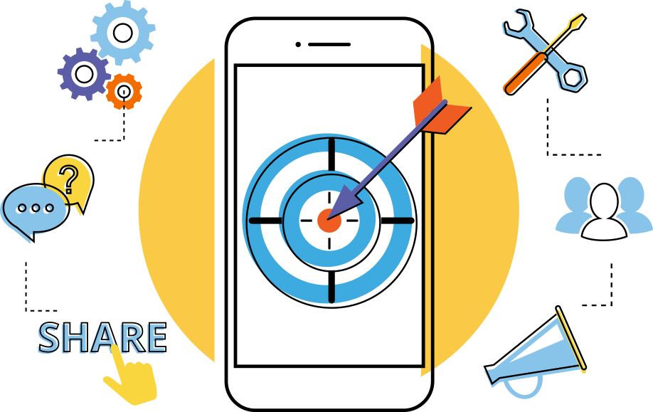 mobile phone accessories mobile marketing smartphone bulk messaging mobile app vector smart phone with dart arrow target