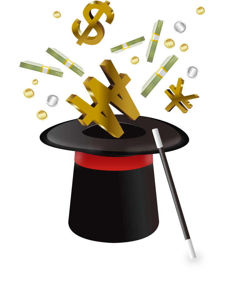 money finance financial transaction foreign exchange market bank money magic hat magic wand
