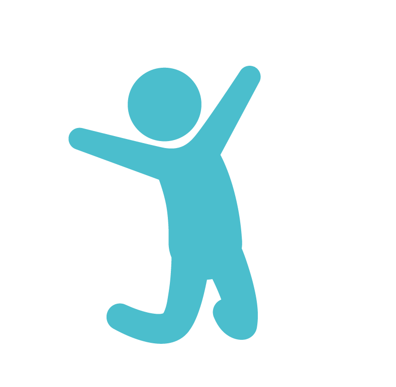 Teal Stick Figure Cheering with Raised Arm