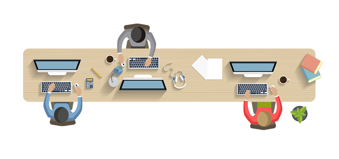 Four People Working at Wooden Office Desk