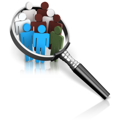 Magnifying Glass over Colorful Figure Crowd
