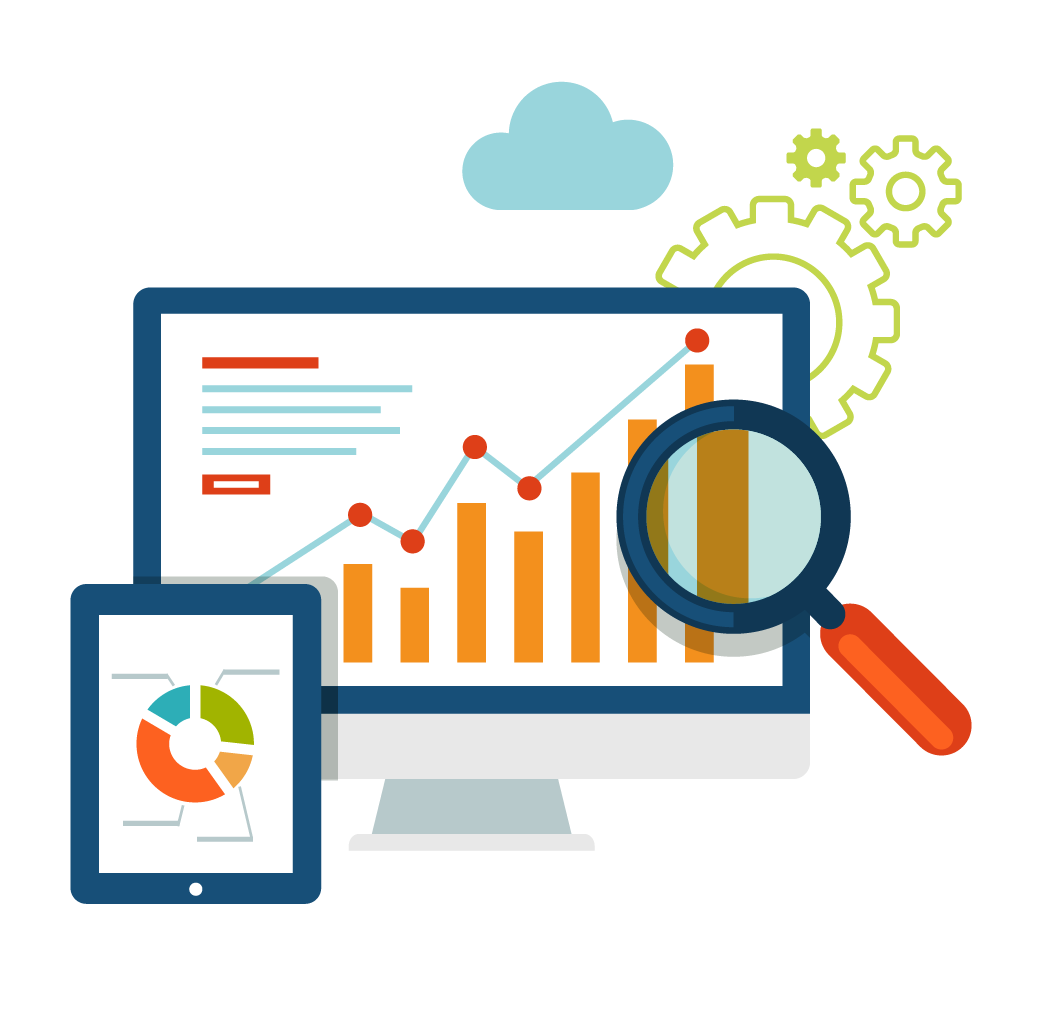 Flat Desktop Monitor with Analytics Charts