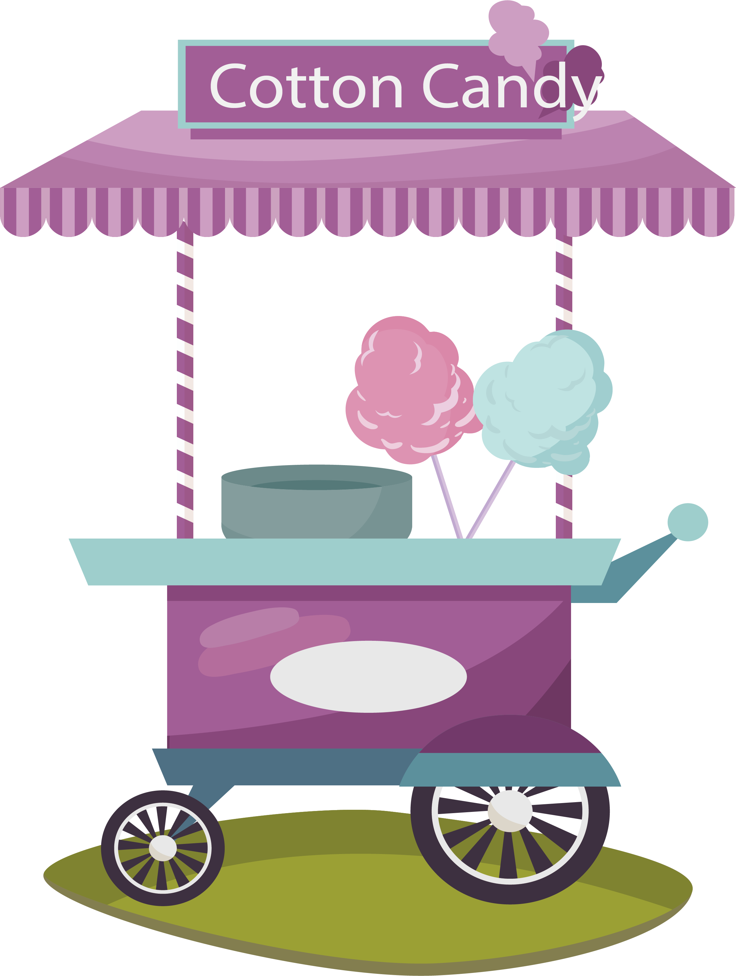 Cartoon Cotton Candy Cart with Striped Awning