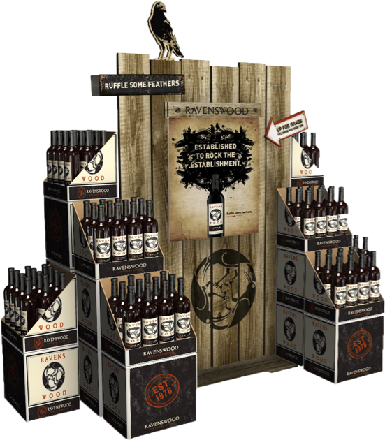 Rustic Wooden Wine Display with Raven Topper