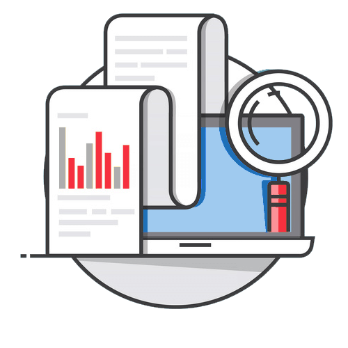Flat Line Analytics Report Icons with Laptop