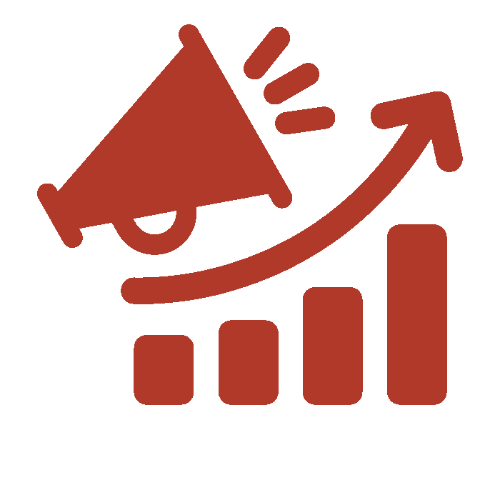 Red Megaphone Icon with Rising Bar Chart