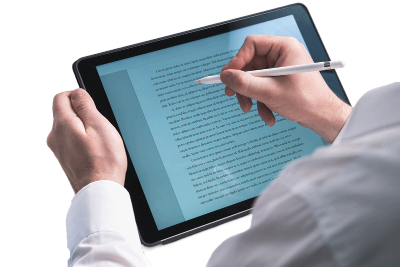 Hand Annotating Document on Tablet with Stylus