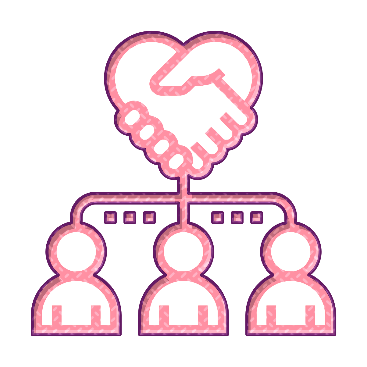 Pink Handshake in Heart over Three People