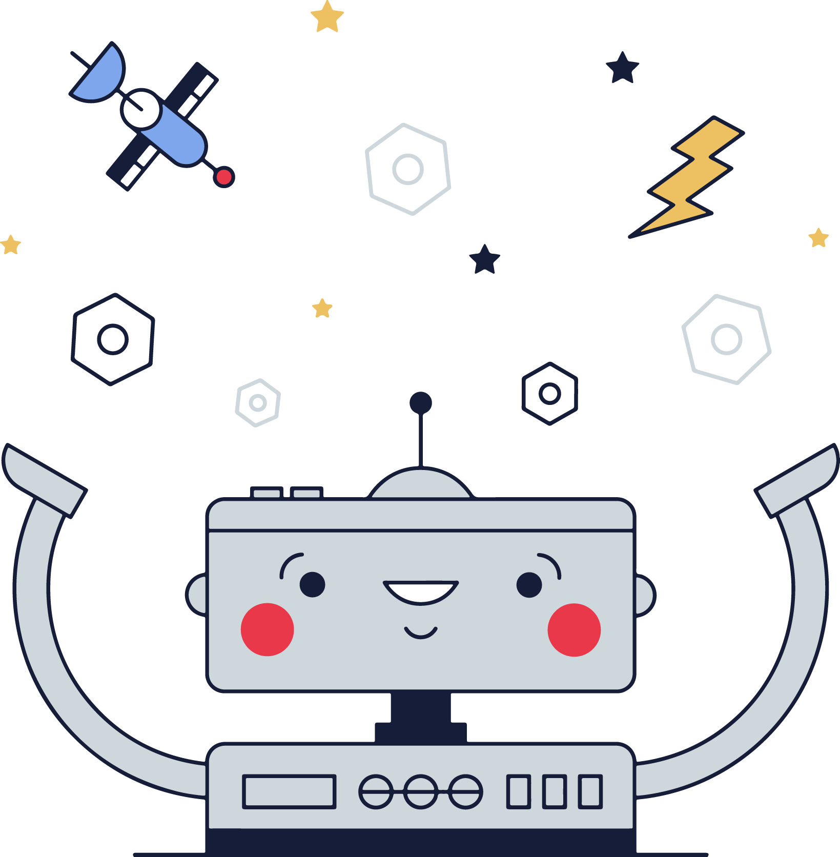 Smiling Cartoon Robot with Red Cheeks