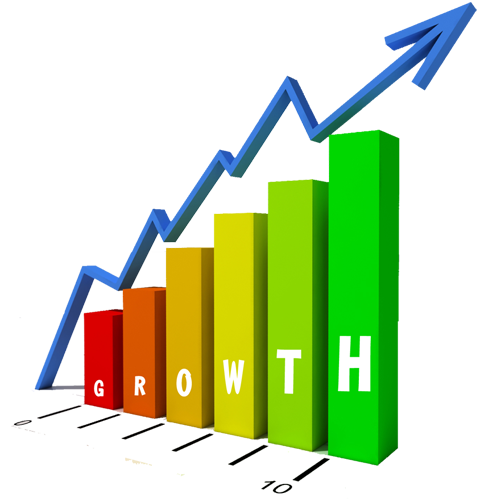 3D Growth Bar Chart with Blue Arrow