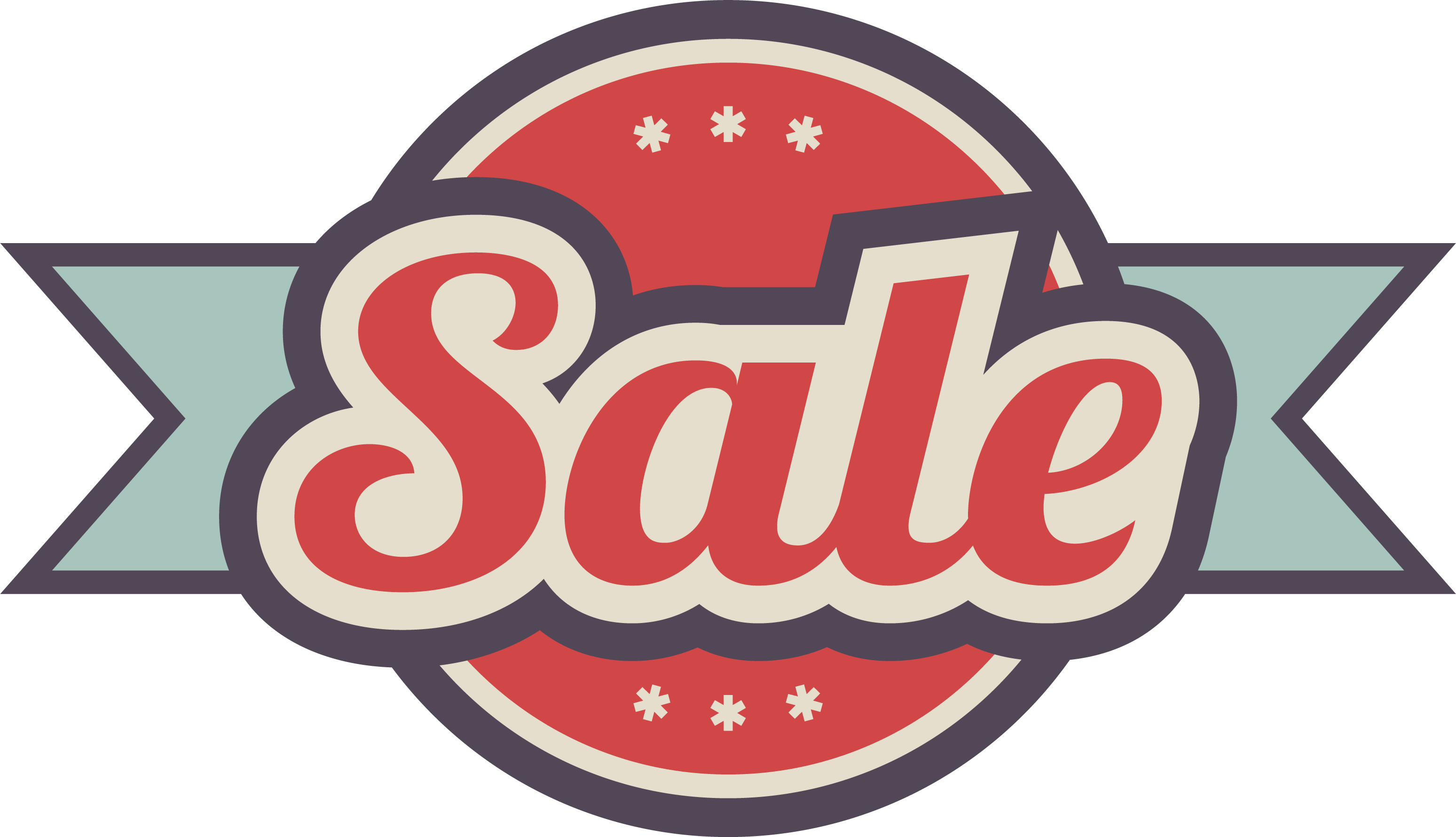 Retro Red Sale Badge with Teal Ribbon