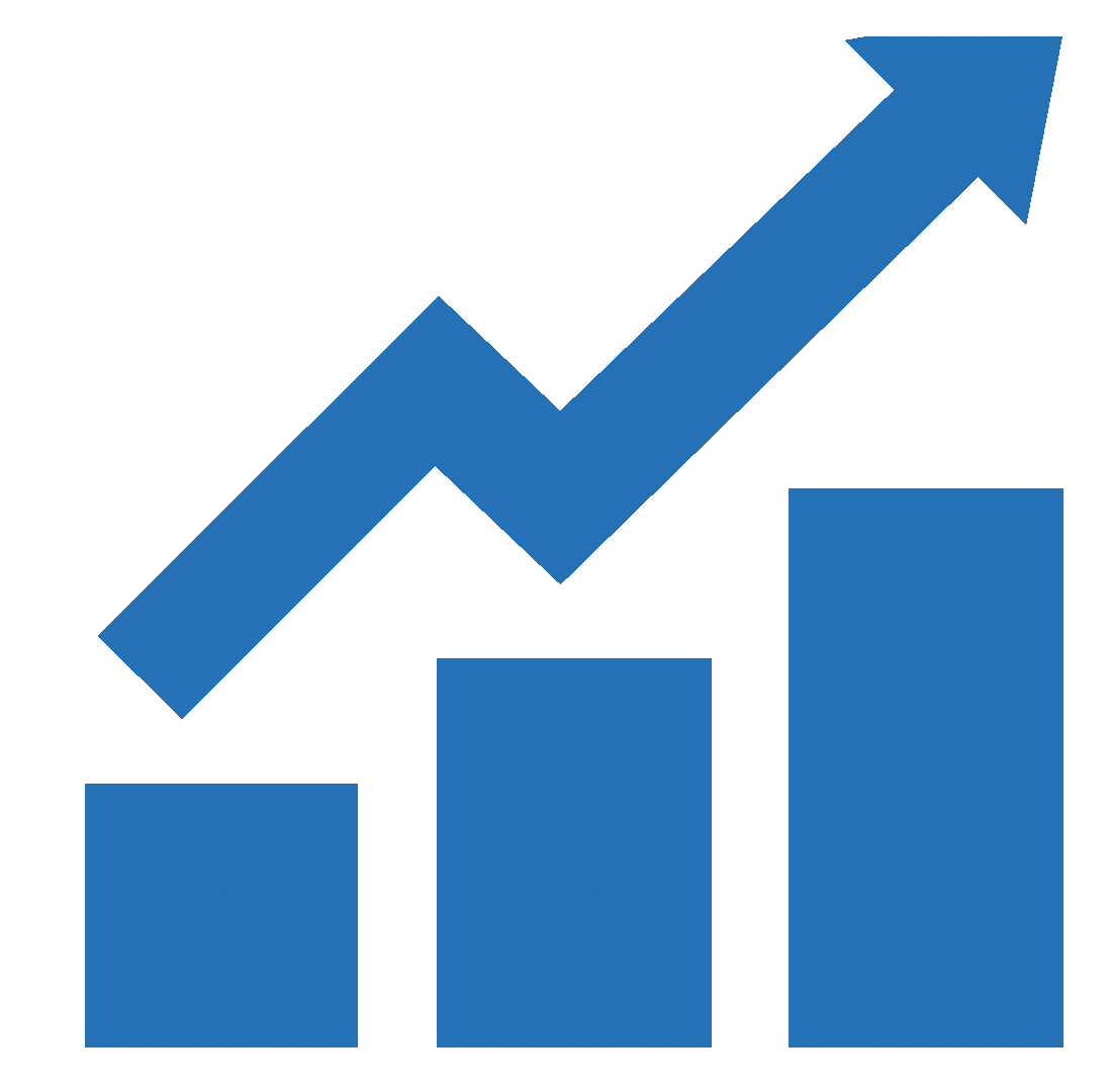 Blue Bar Chart with Rising Zigzag Arrow