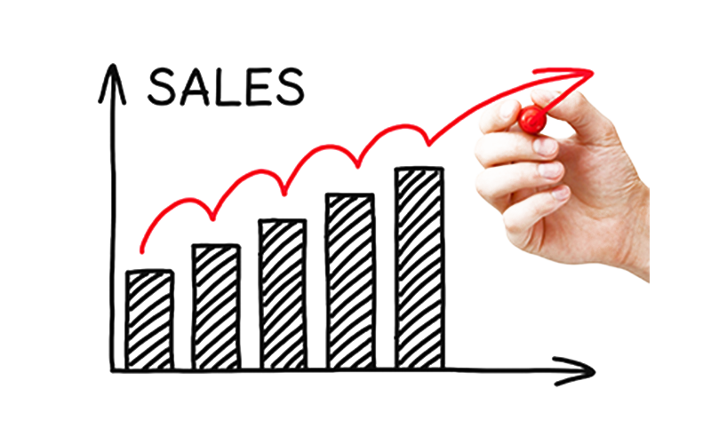 Sales Growth Chart with Red Upward Arrow