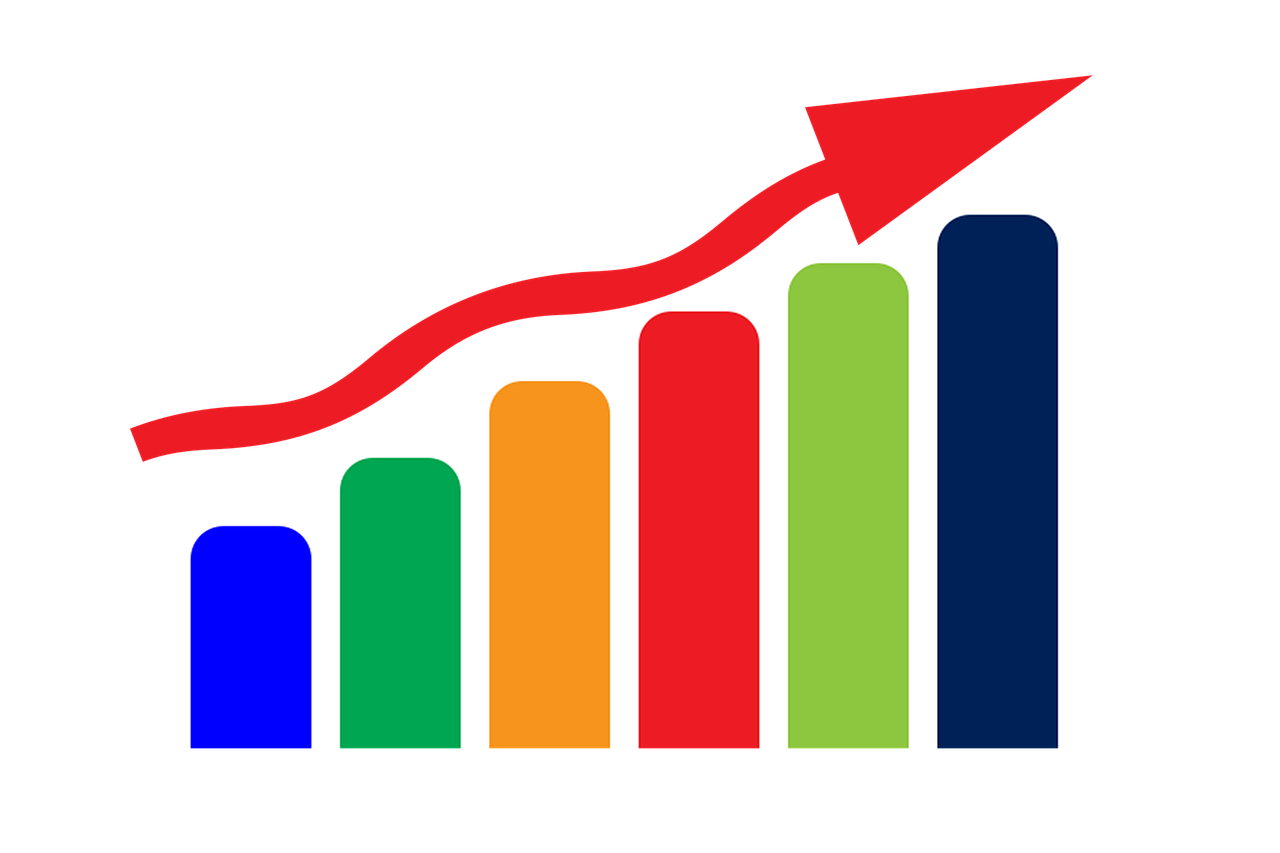 Rising Bar Chart with Red Growth Arrow