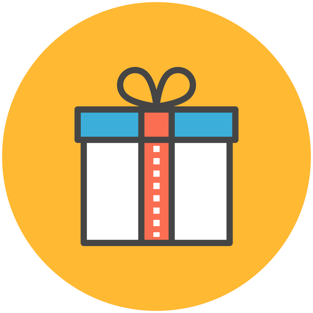 Flat Gift Box Icon with Coral Ribbon