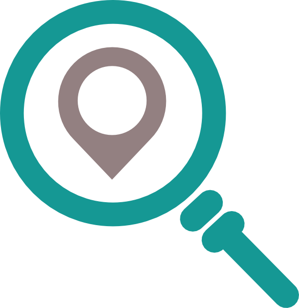 Teal Magnifying Glass with Location Pin