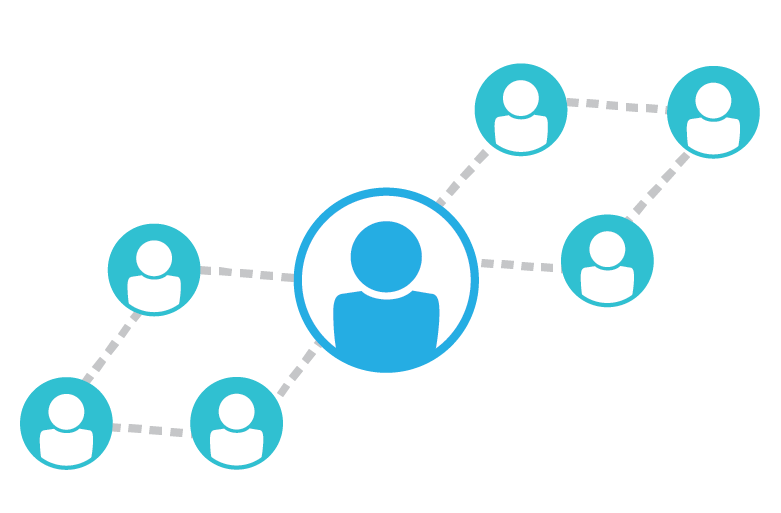 Connected User Icons Network Diagram in Blue and Teal