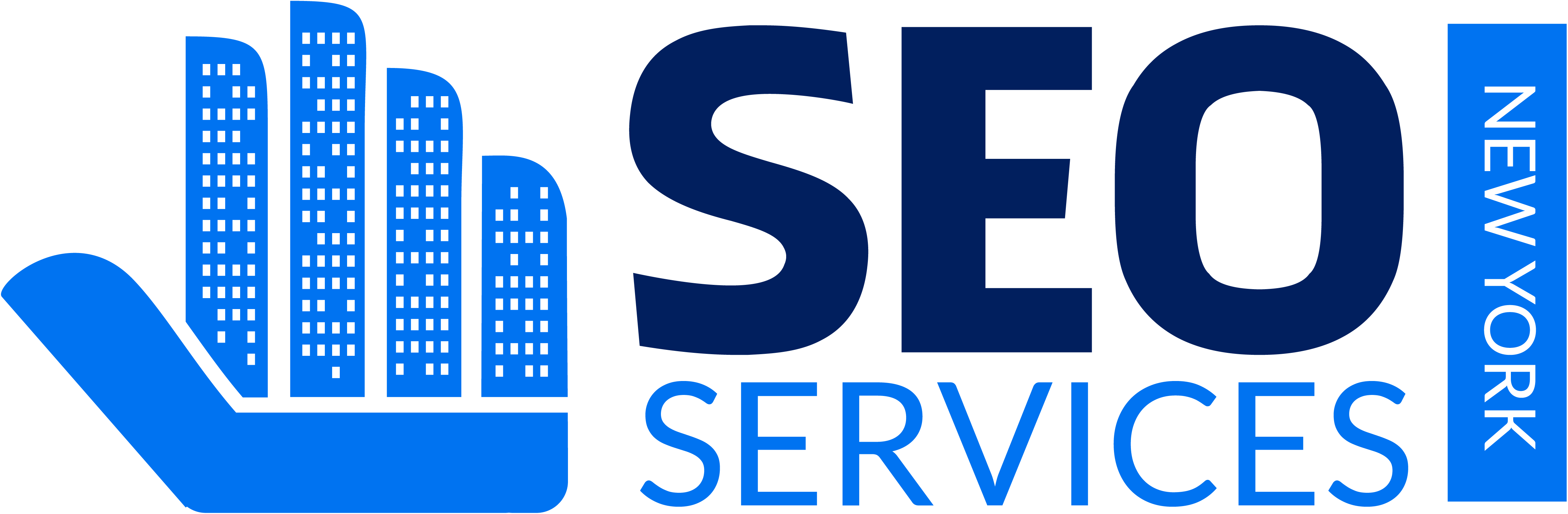 SEO Services Logo with Blue Hand and Skyline