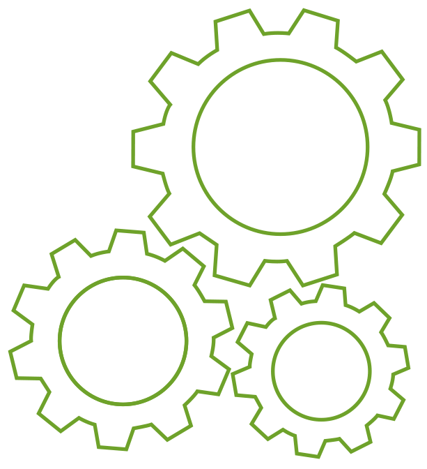 Three Interlocking Green Outline Gears