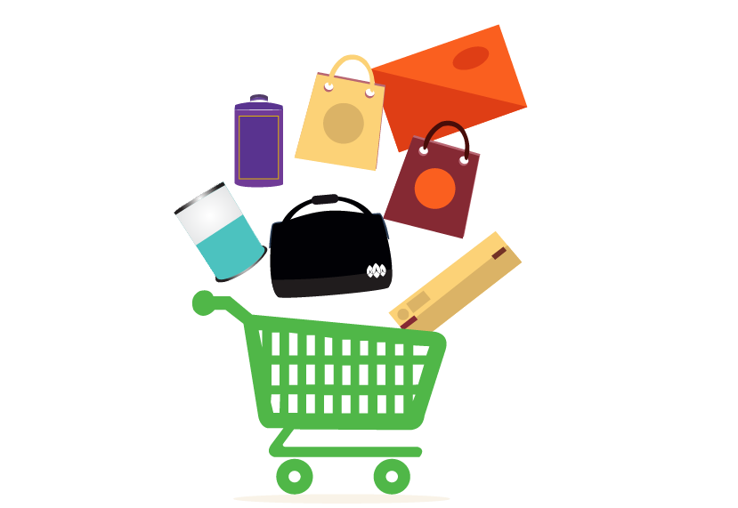 Green Wire Shopping Cart with Colorful Bags