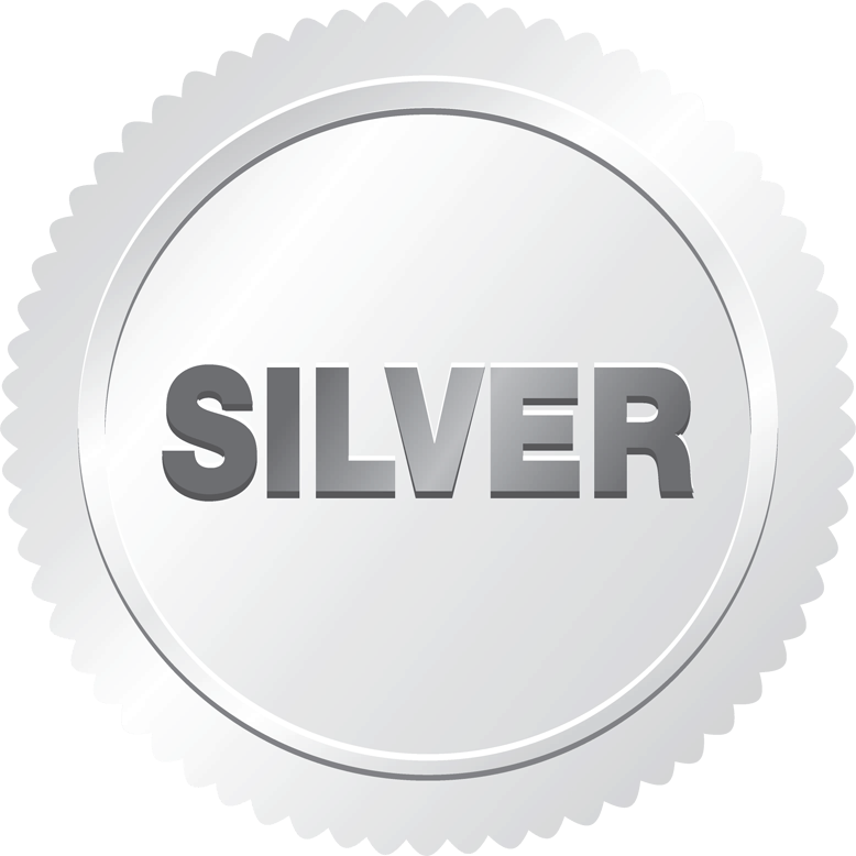 Silver Scalloped Seal Badge with Bold Lettering