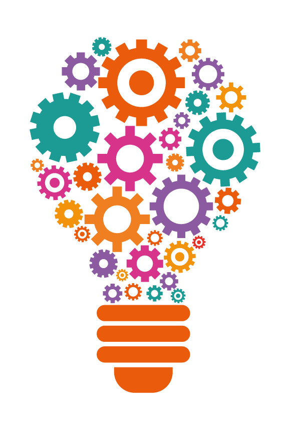 Colorful Gears Forming Light Bulb Icon