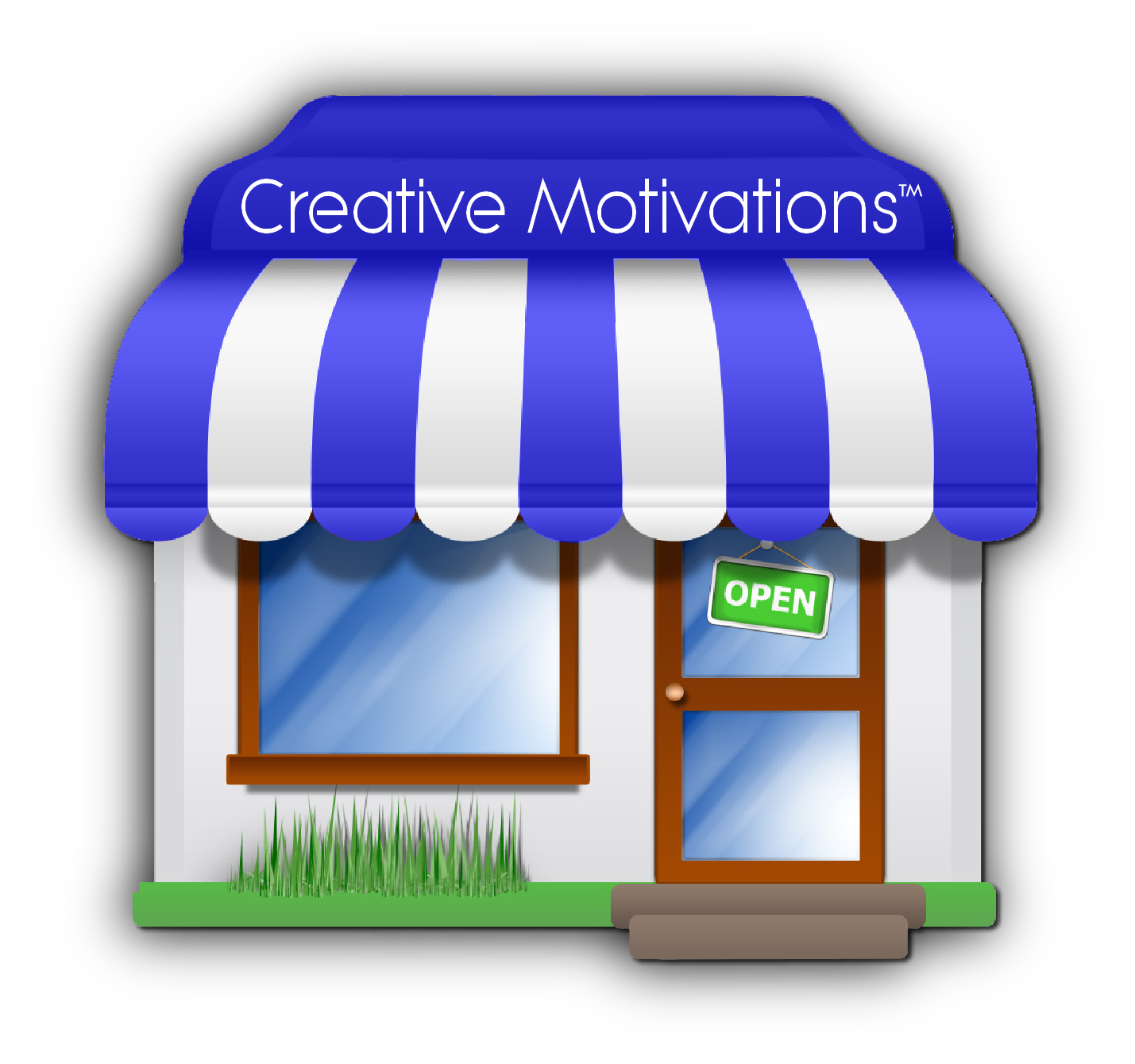 Storefront Icon with Blue Striped Awning
