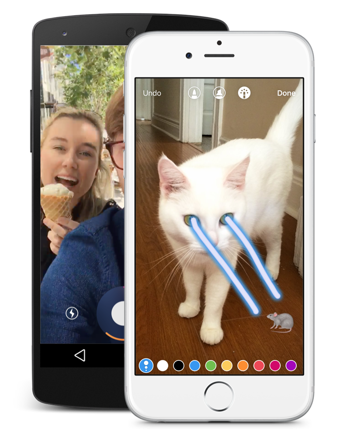 Two Phones with Cat and Blue Glowing Eyes