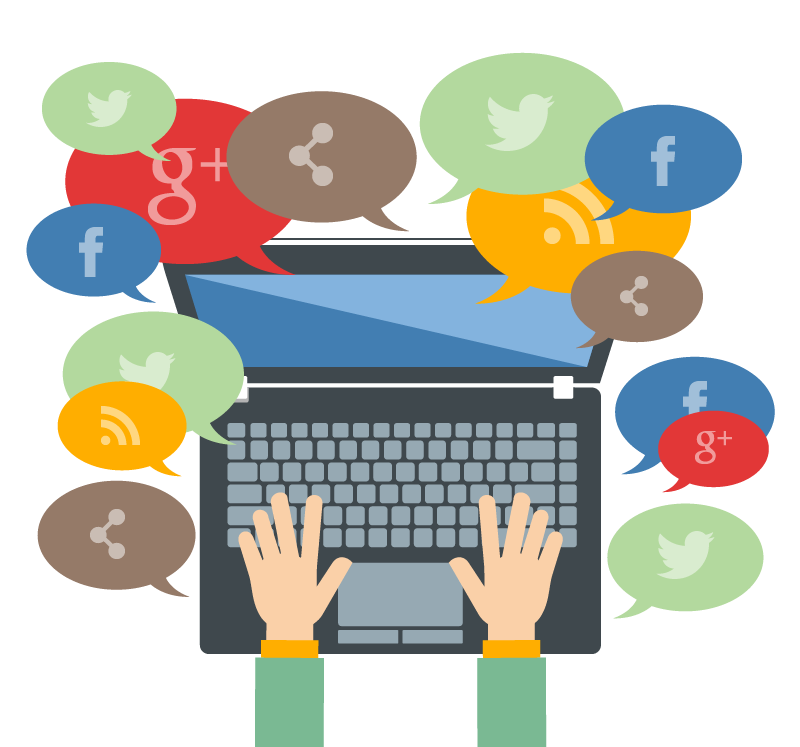 Laptop with Social Media Speech Bubbles