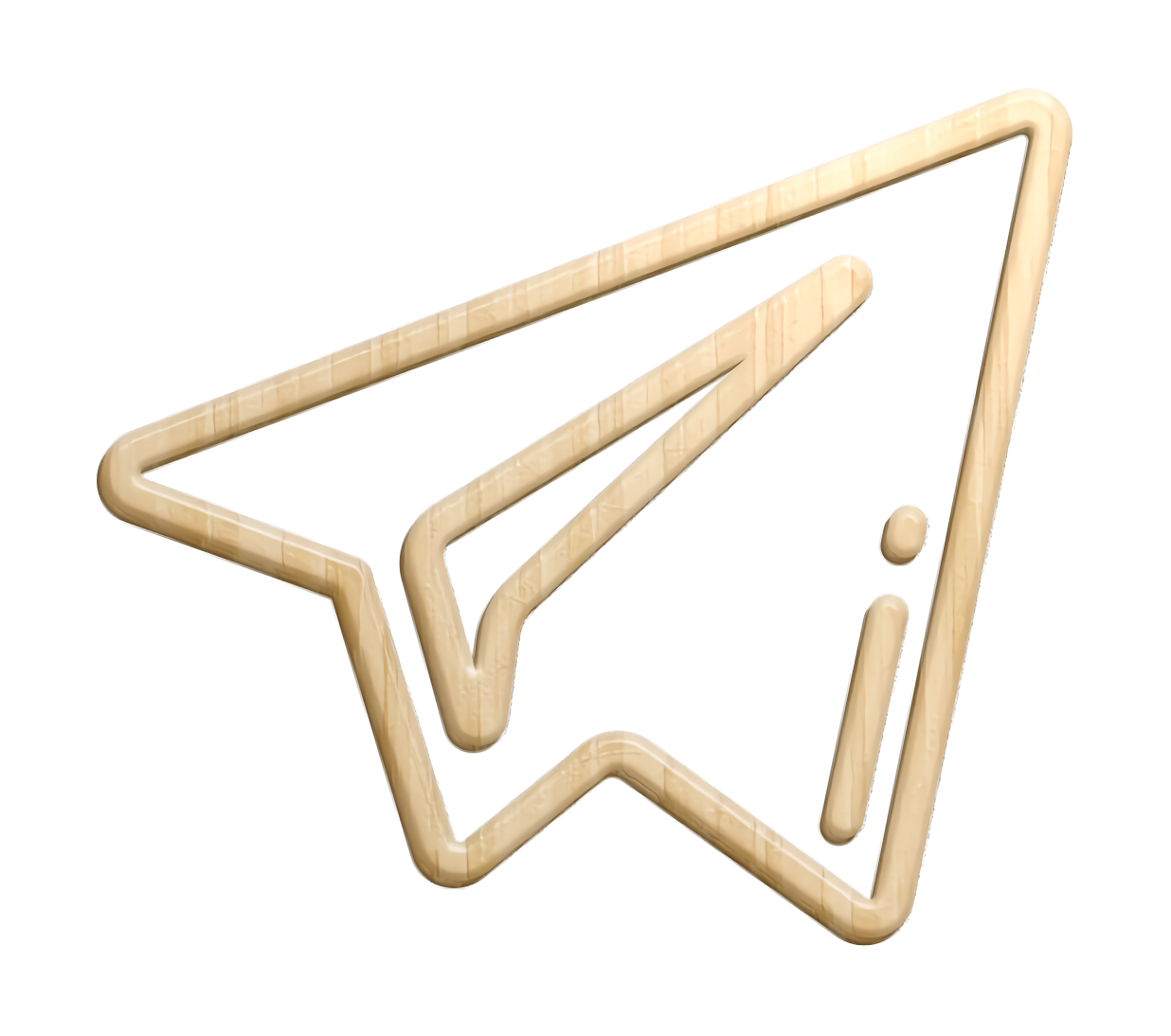 Carved Beige Wood Paper Plane Outline