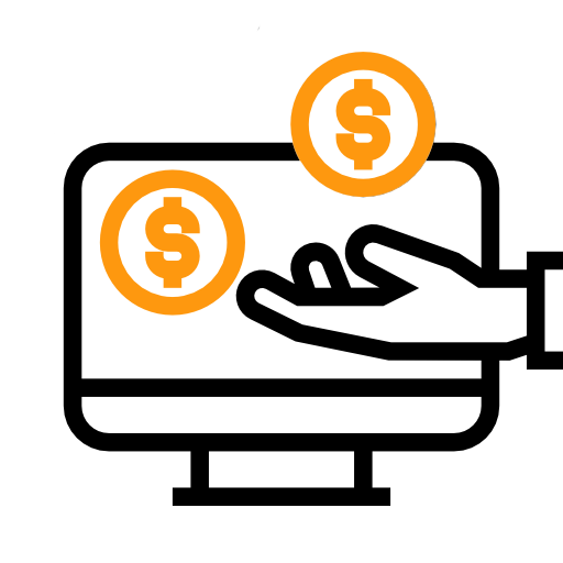 Online Payment Icon with Orange Dollar Coins