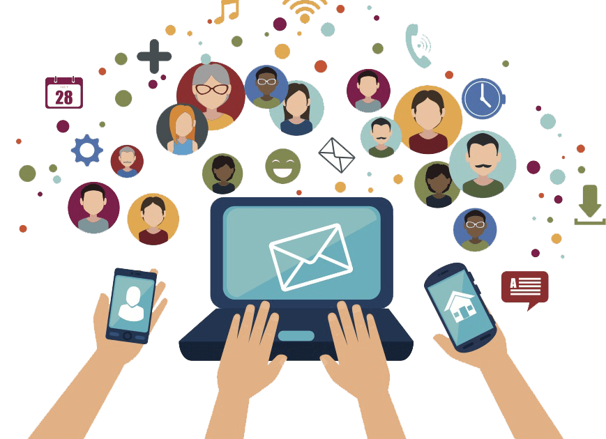 Flat Laptop with Envelope and Social Icons