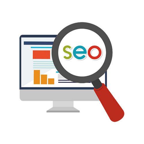 Magnifying Glass over Monitor with SEO Lettering