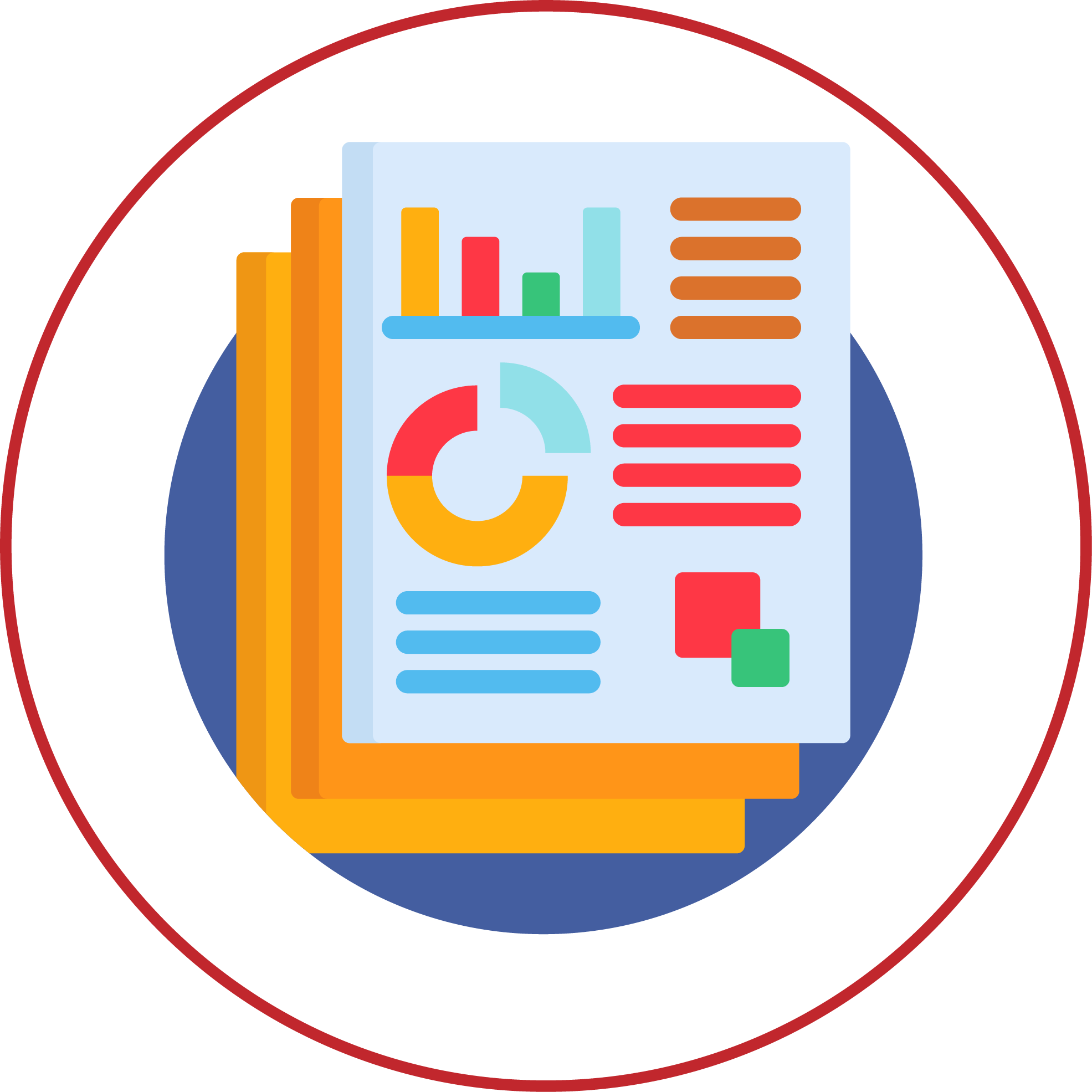 Flat Business Report with Charts and Documents