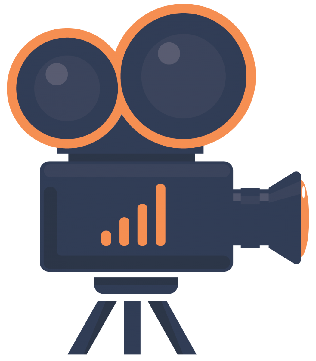 Flat Navy Movie Camera with Orange Lenses