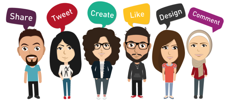 Six Cartoon Avatars with Speech Bubbles