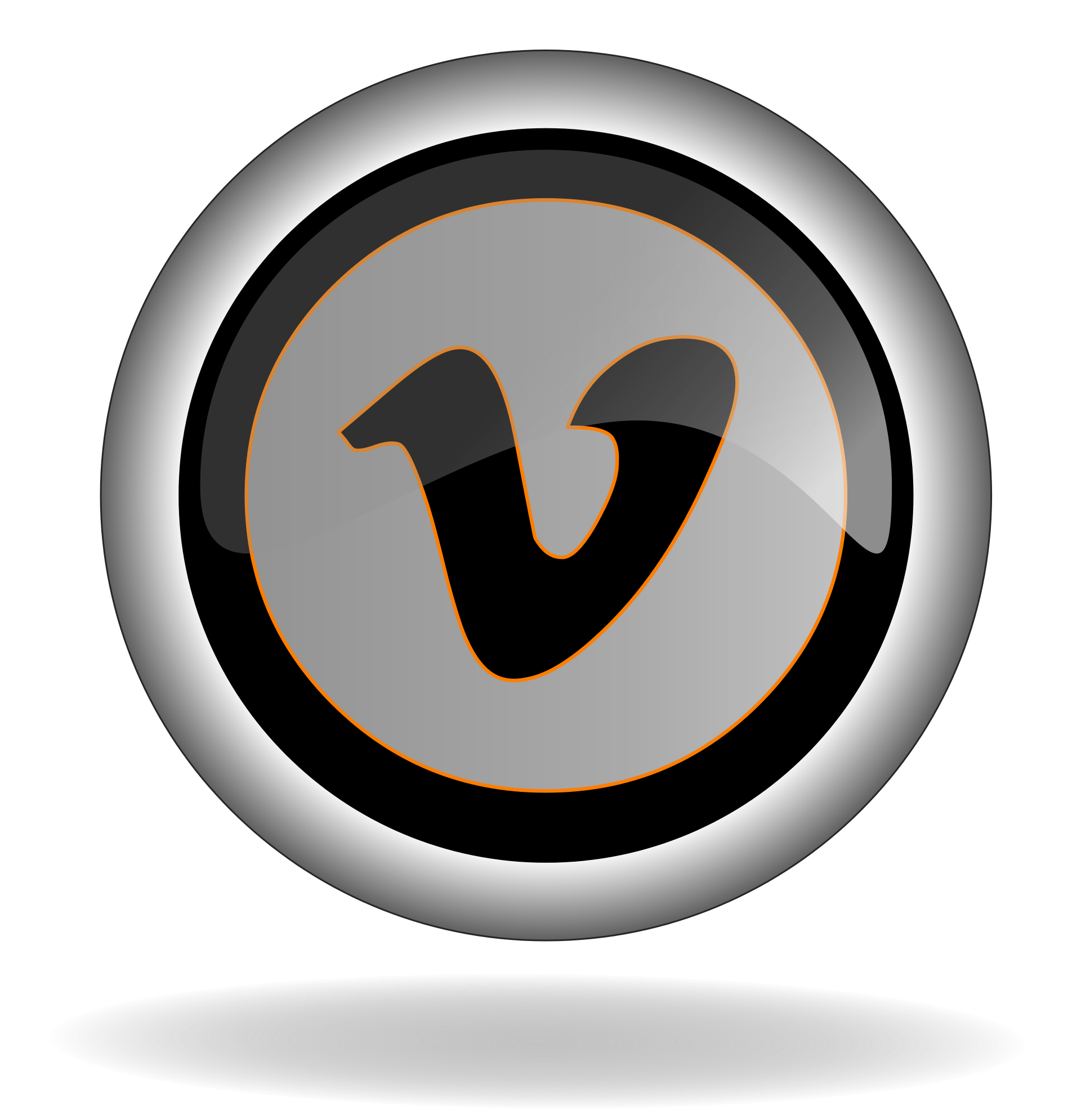 Glossy Silver Round Button with Orange V