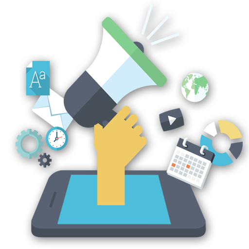 Yellow Hand Holding Megaphone over Tablet
