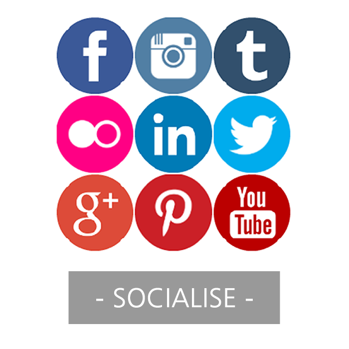 Nine Round Social Media Icons with Label
