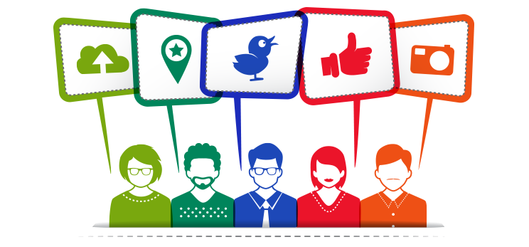 Colorful People Icons with Social Media Symbols