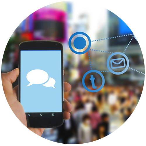 Hand Holding Smartphone with Chat Bubbles
