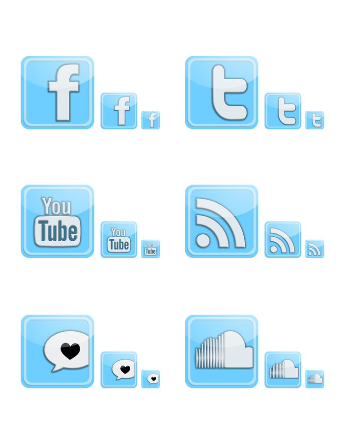 Glossy Blue Social Media Icon Set