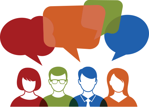 Flat Icon People with Colorful Speech Bubbles