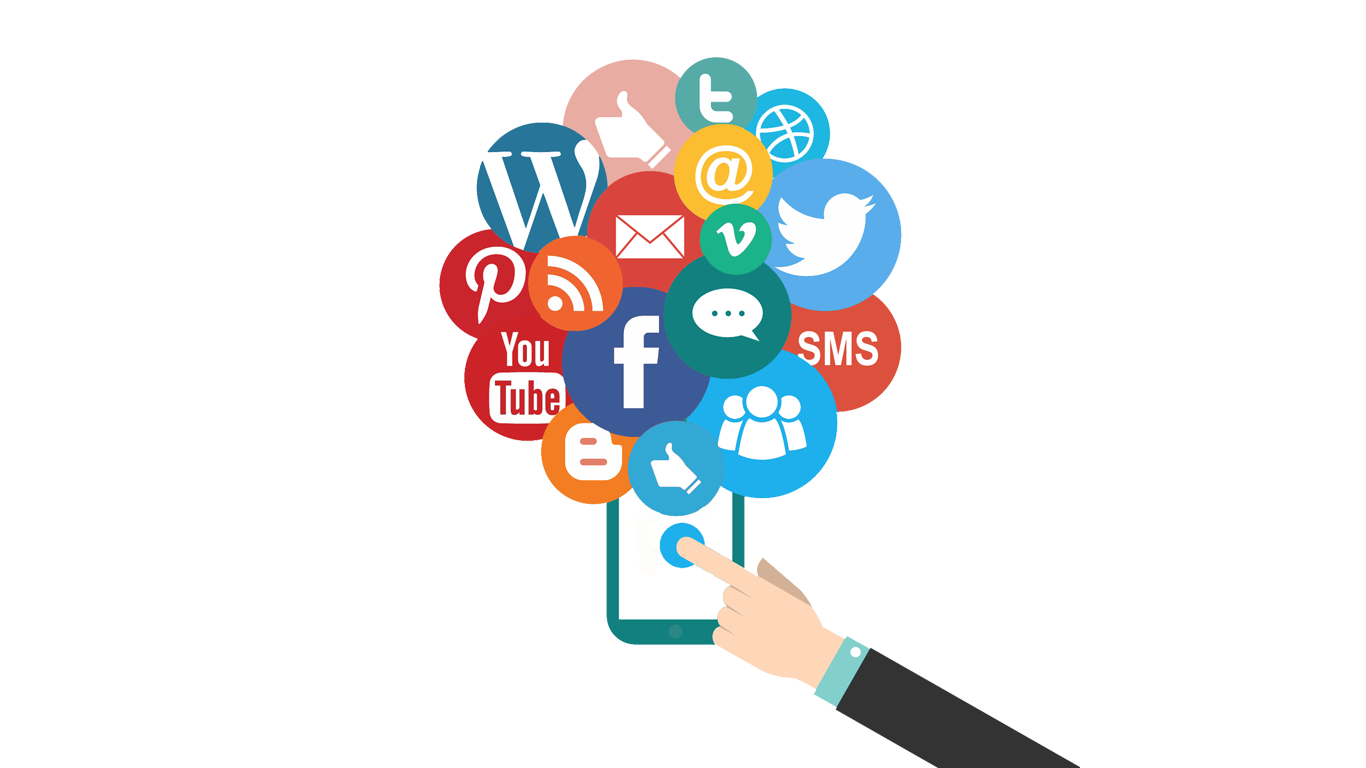 Hand Tapping Phone with Colorful Social Icons