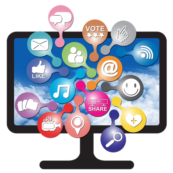 Floating Social Media Icons Above Monitor